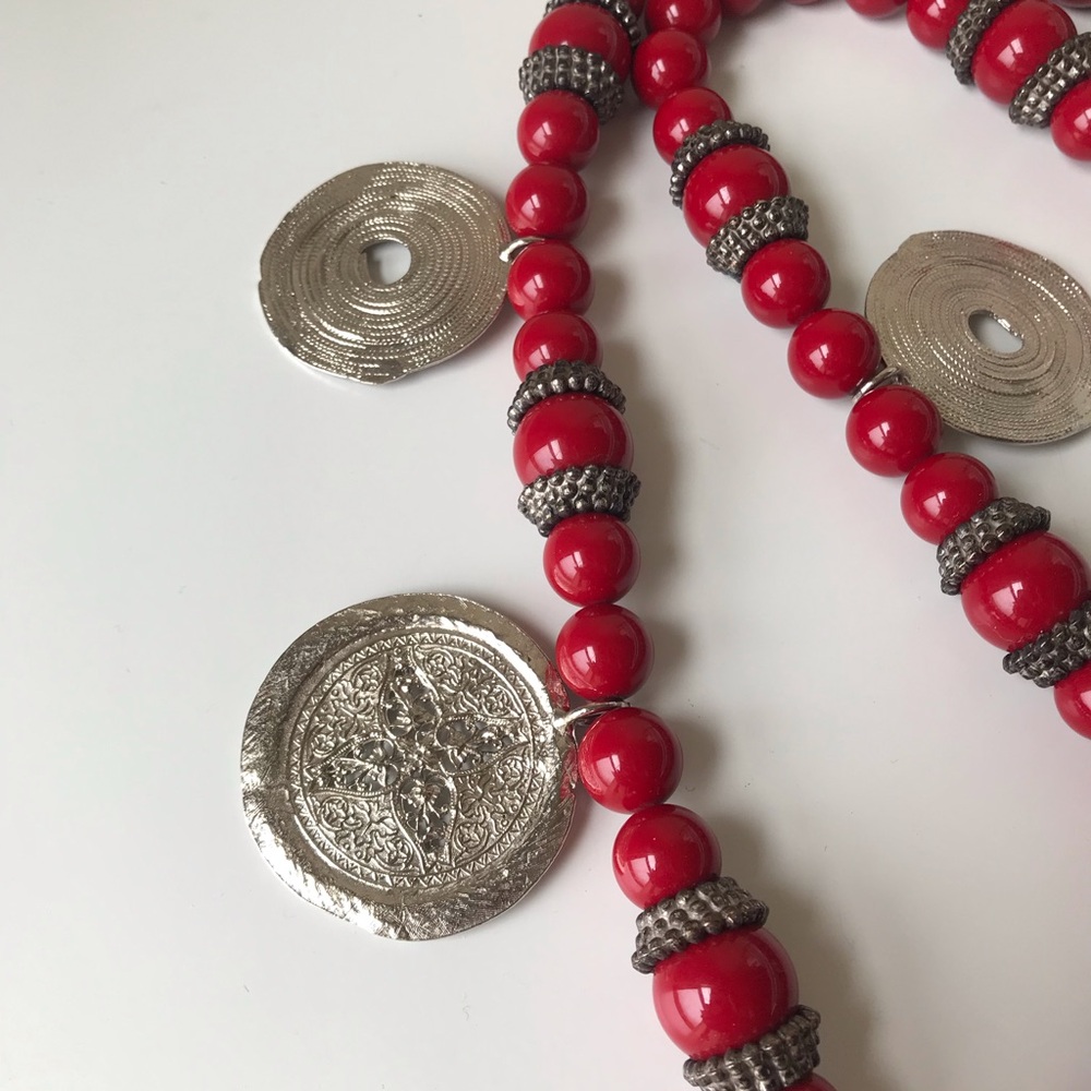 Kenneth Lane Vintage Large Coin Beaded Statement Necklace - Picture 4 of 14